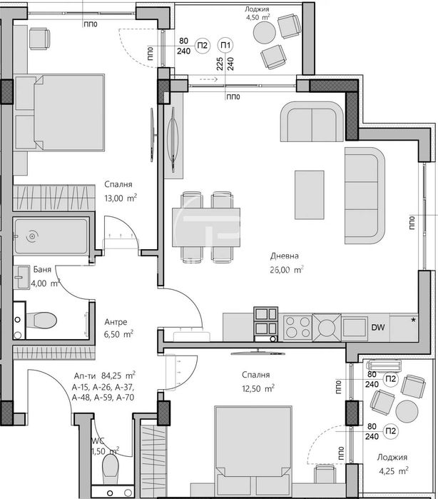 Тристаен апартамент Христо Смирненски