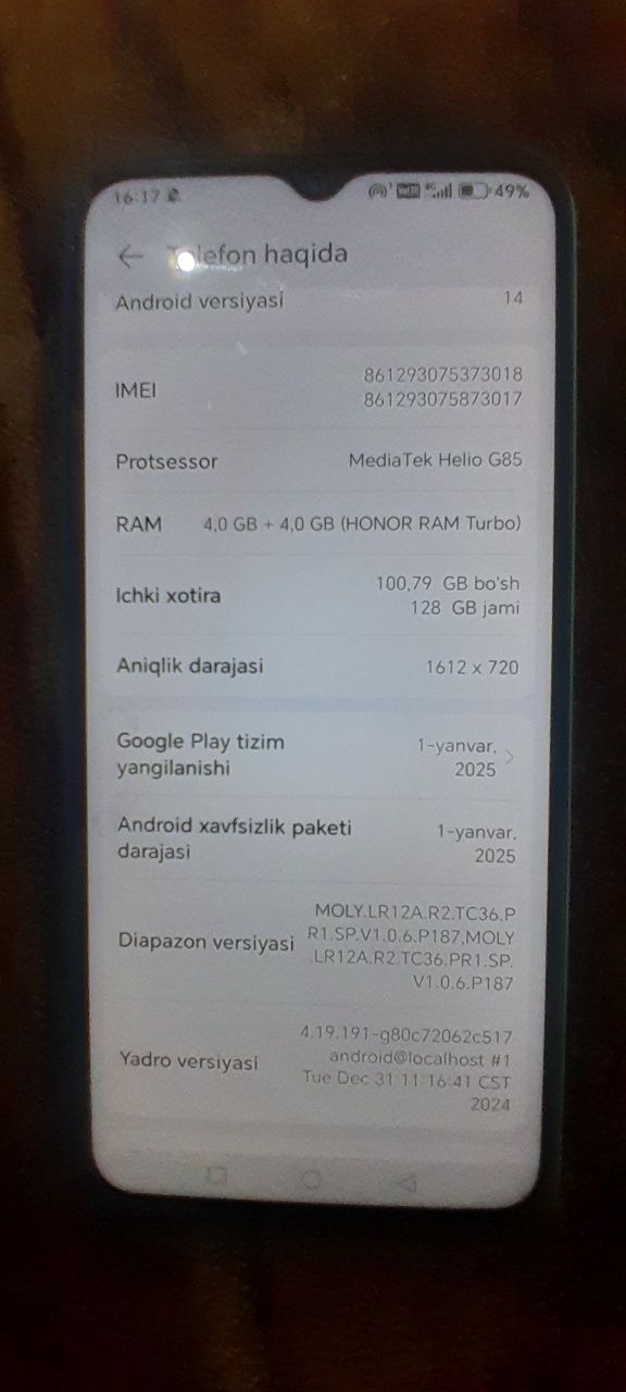 Honor x6b holati yangi
