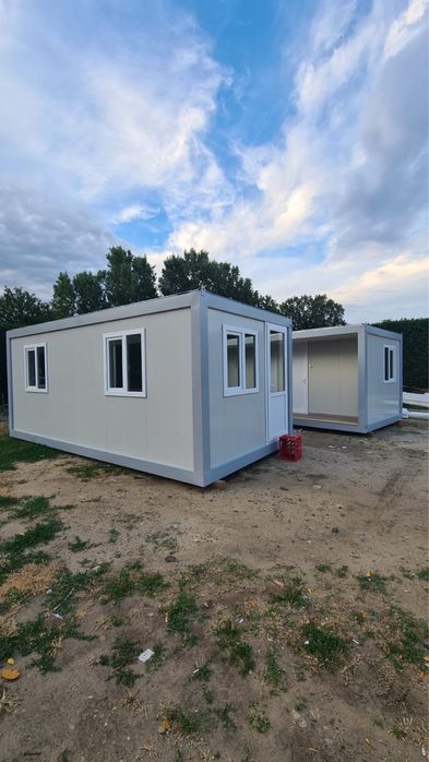 Vand containere duplex, cu vitrina riflaje de lemn, gri antracit