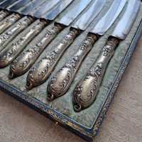12 винтажни ножове, сръбрени дръжки с декор Louis XV (Rococo style)
