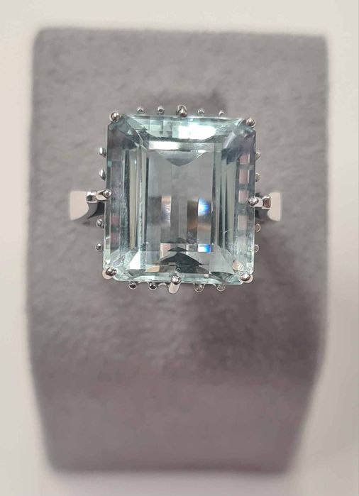 Inel din aur alb 14k, cu acvamarin natural, IAU779