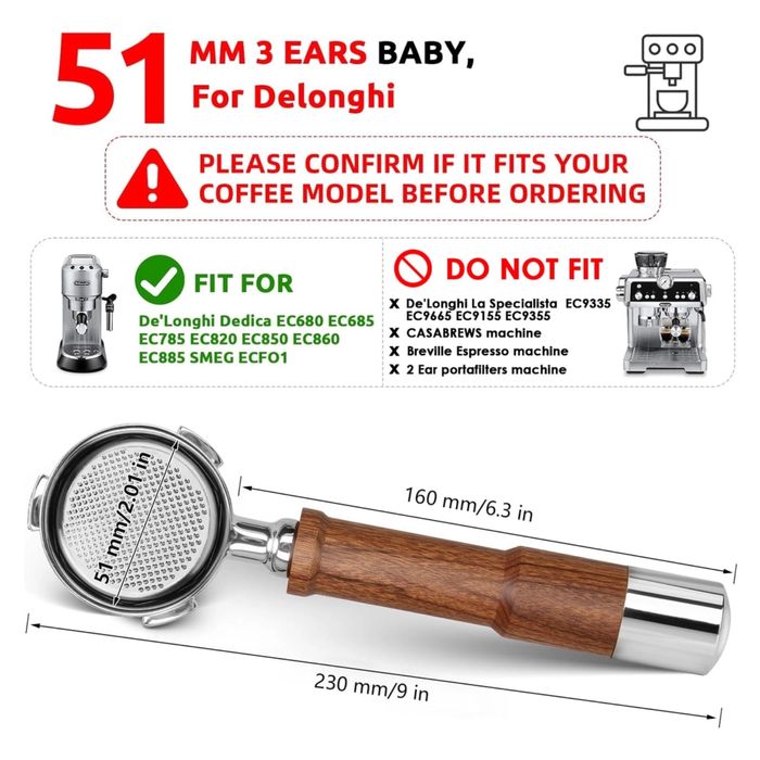 Portafiltru bottomless/fara fund YMWVH 51mm - Delonghi Dedica