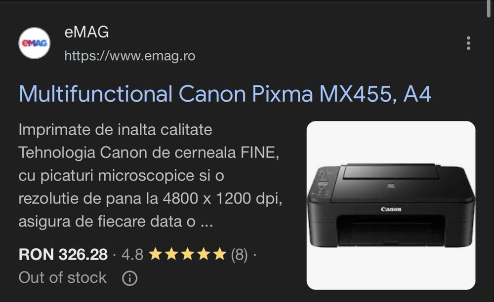 Imprimanta Printer Canon Pixma MX455