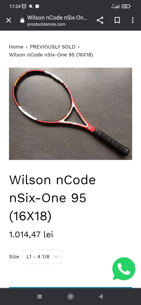 Racheta de tenis WILSON nicode SIX-ONE 95 16x18