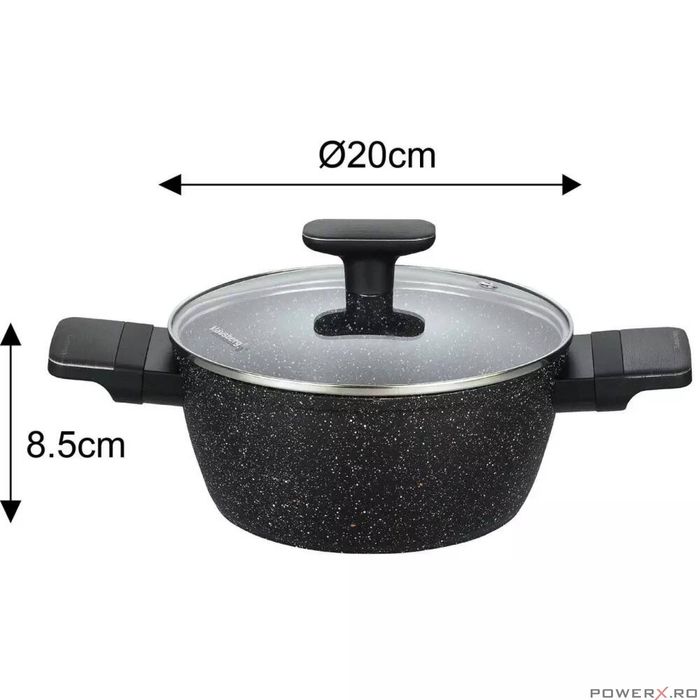 Set oale si tigai, 12 bucati, acoperit antiaderent, negru cu manere