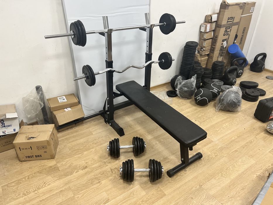 Pachet sala Banca piept+Gantere reglabile+Bara Piept + z+Discuri 50 kg