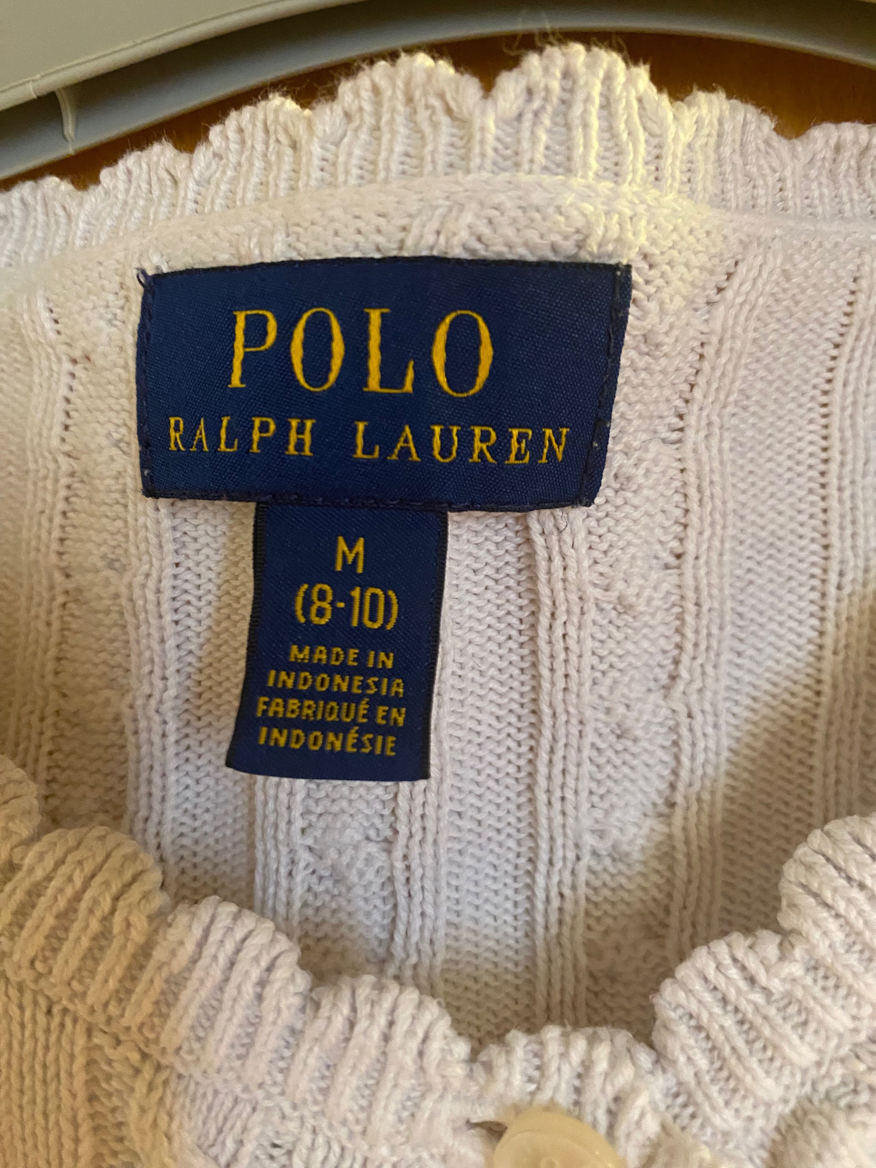 Pulover Polo Ralph Lauren, bumbac, alb, fete, nasturi, 8-10 ani