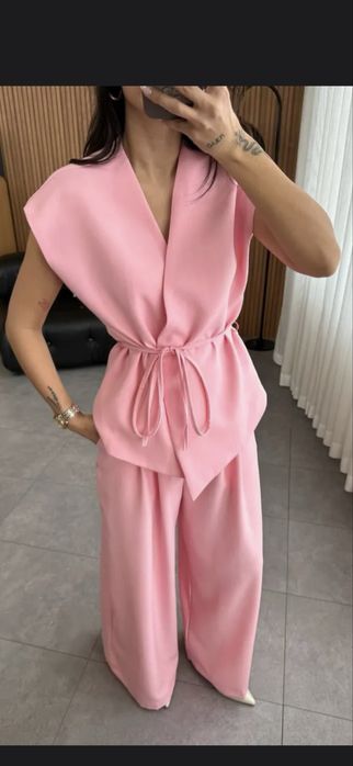 Вечерний костюм-двойка, розовая, ткань-хлопок, яркий удобный образ