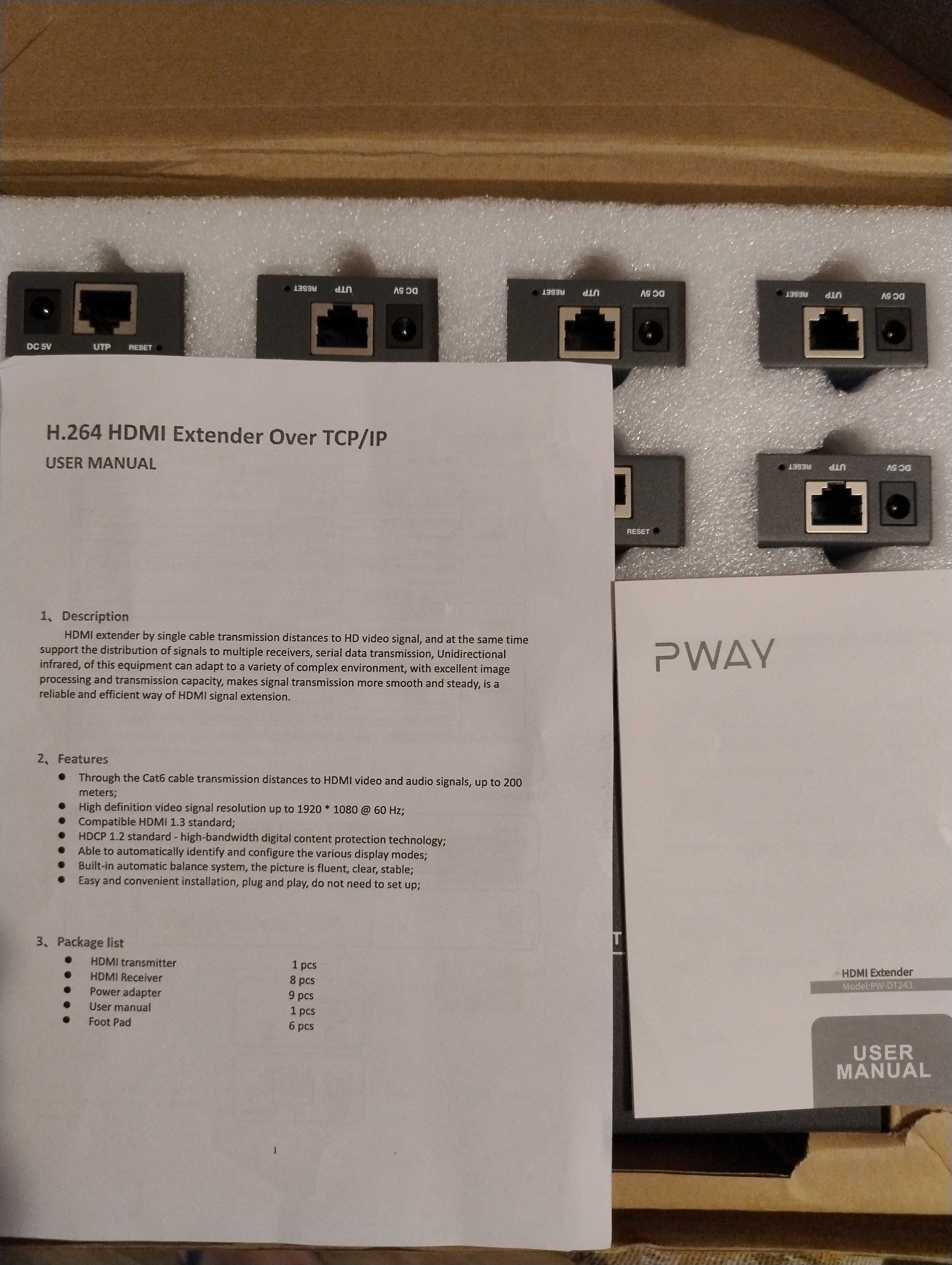Сплитер удължител 1x8 150m HDMI Audio Video Cat5e/6/7 Ethernet PWAYTEK