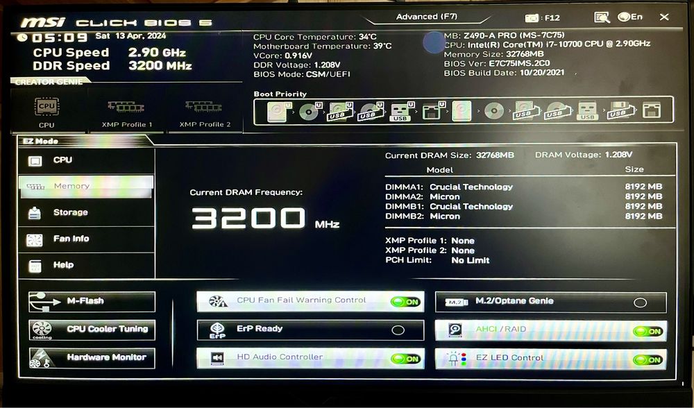 PC Gaming i7 10700, MSI Z490-A PRO, 32GB RAM, RX580 8GB, M2 250GB, HDD