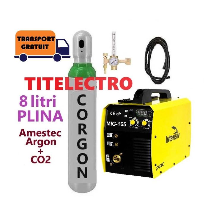 Aparat sudura cu sarma MIG 165 + butelie 8L plina argon CO2 + reductor