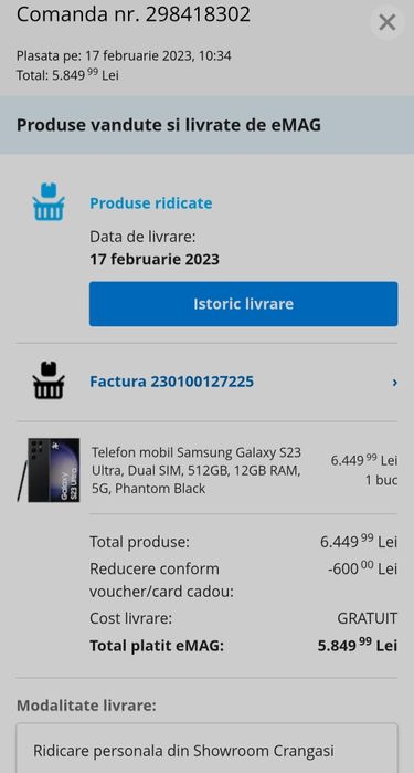 Telefon mobil Samsung Galaxy S23 Ultra, Dual SIM, 512GB, 12GB RAM, 5G,