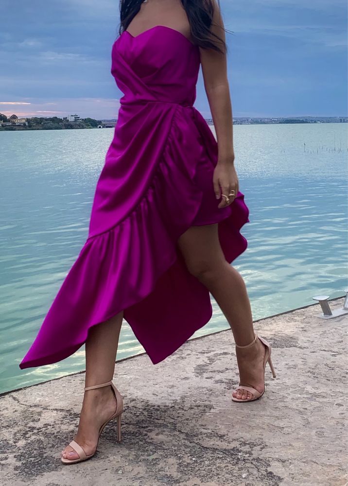 Rochie de seara de satin fuchsia