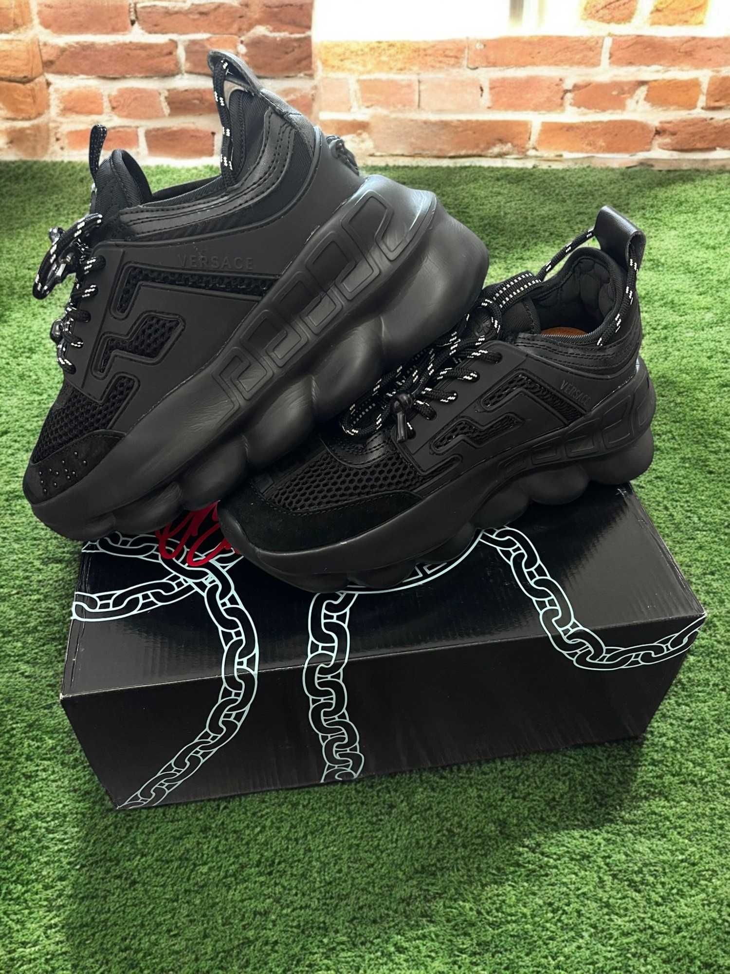 Adidasi Versace Chain Negru - Adidasi Premium Full Box Piele naturala