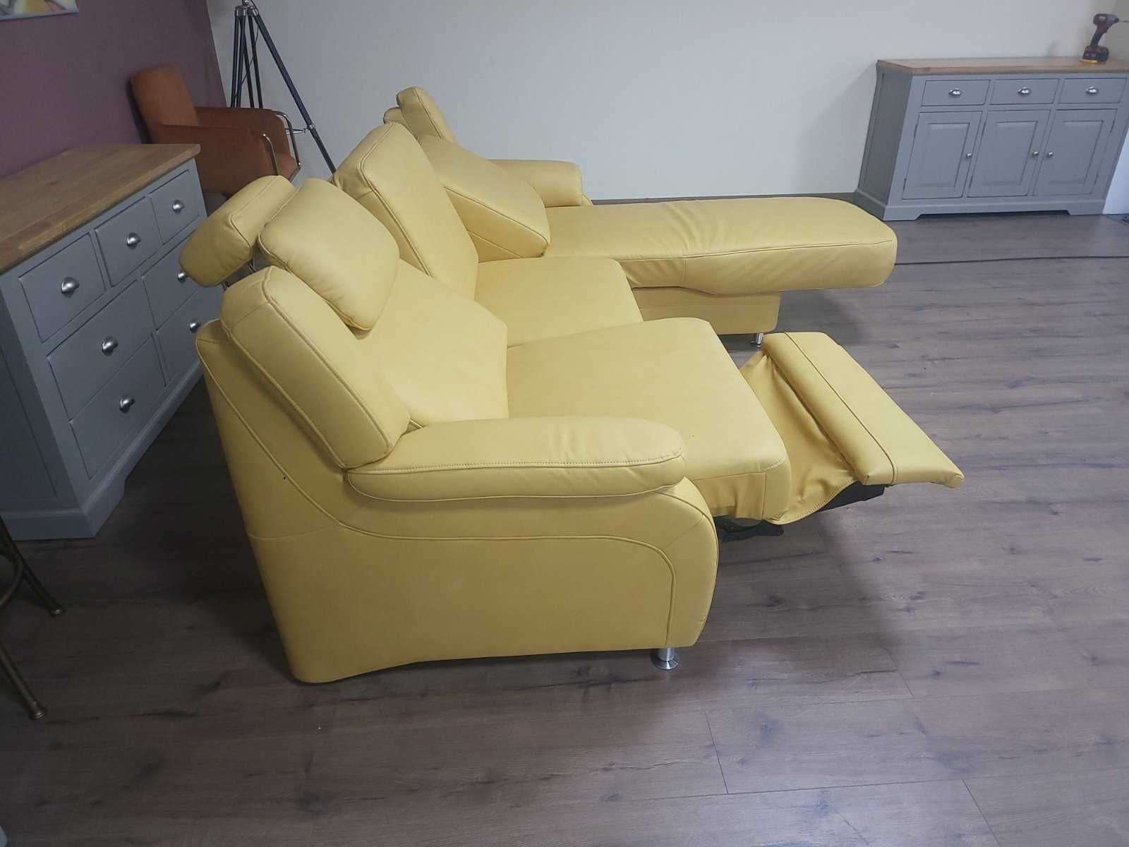 Жълт кожен ъглов диван с лежанка Zehdenick KS4975 и релакс механизъм