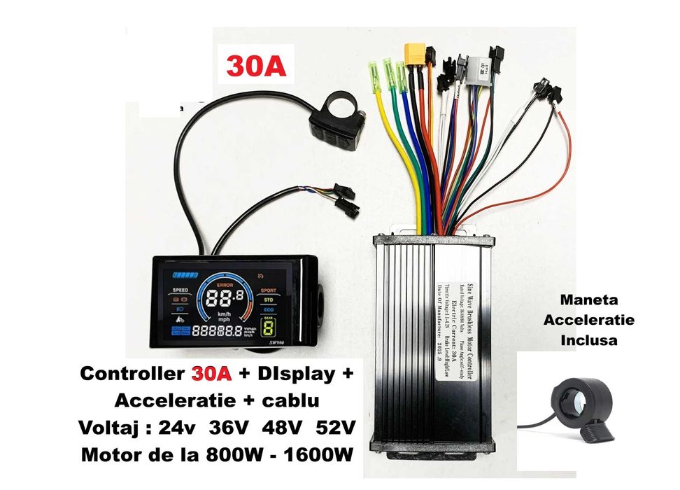 Controller 30A + Display + acceleratie 800w 1000w 1600w 36v 48v 52v