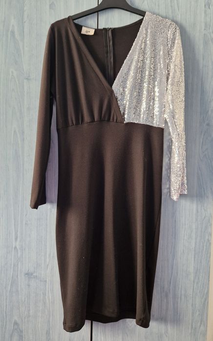 rochie neagră midi cu paiete argintii