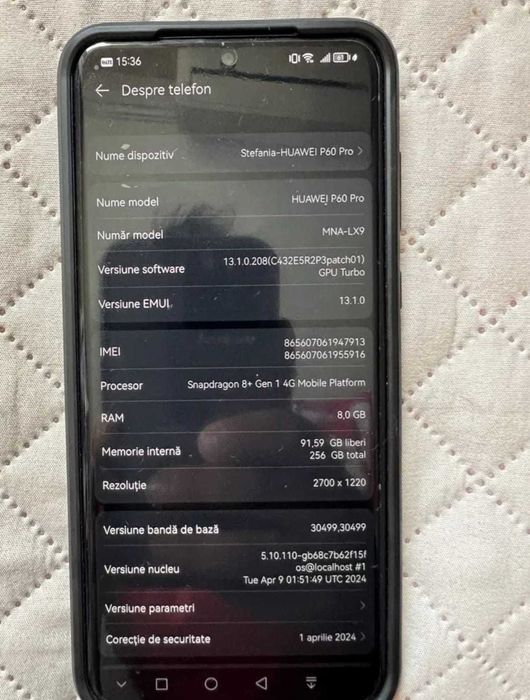 Huawei P 60 Pro black, 256 GB impecabil, totul original
