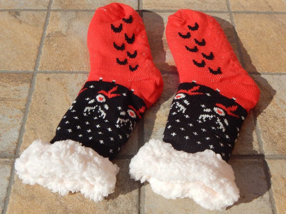 Sosete motiv Craciun cu teddy-fleece antiderapant