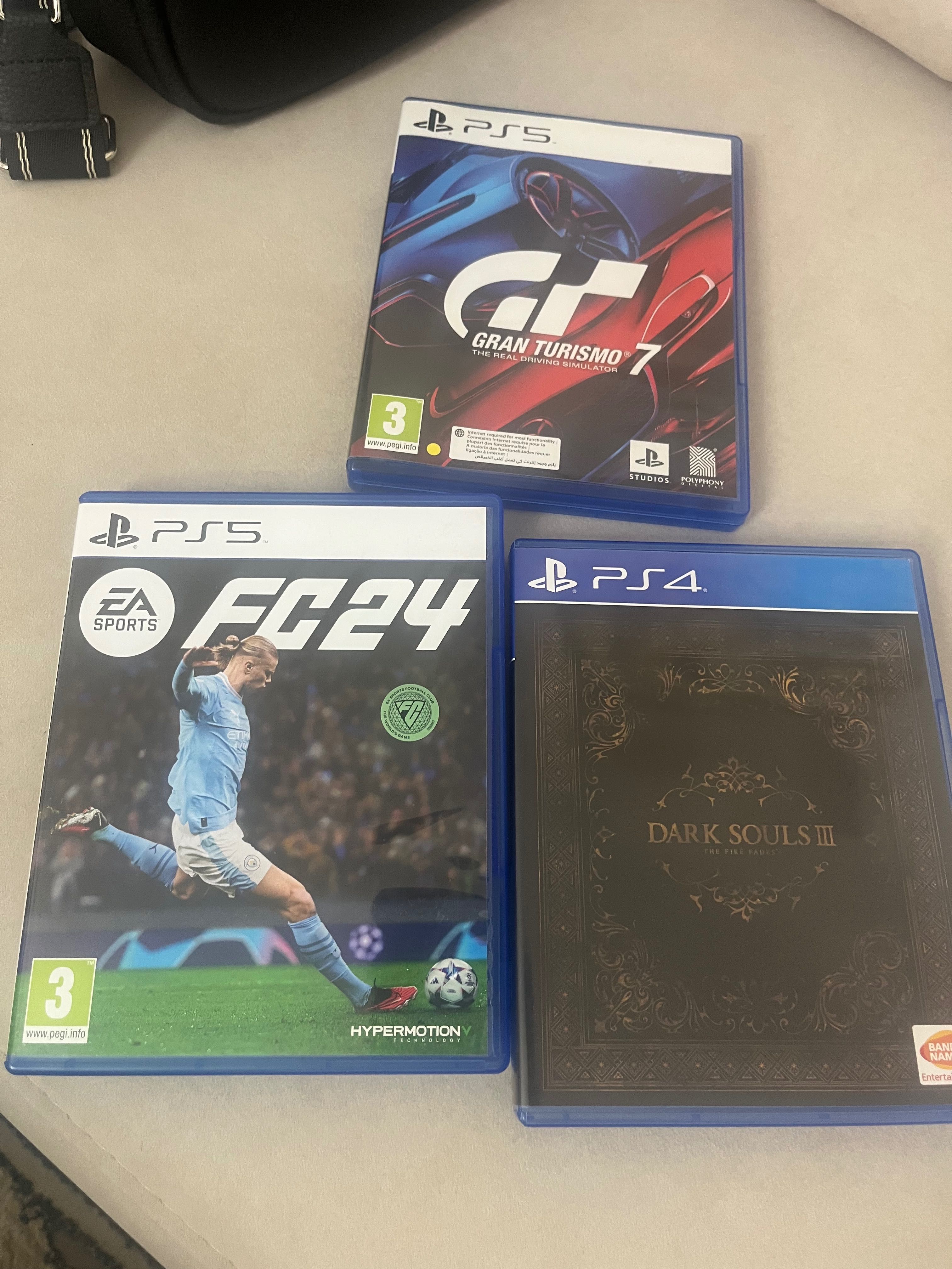 Диски ps5 FIFA 2024, gran tourismo 7, dark souls 3