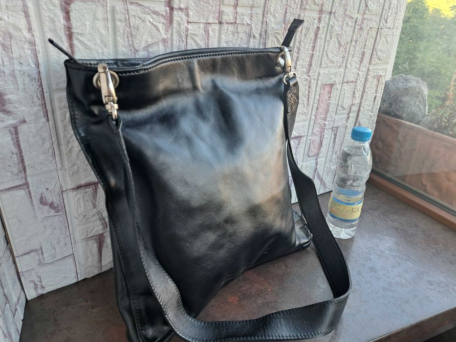 дамска чанта,черна кожена италианска чанта-естествена кожа,