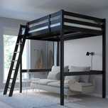 Легло с надстройка IKEA STORA (90x200), черно, с матрак