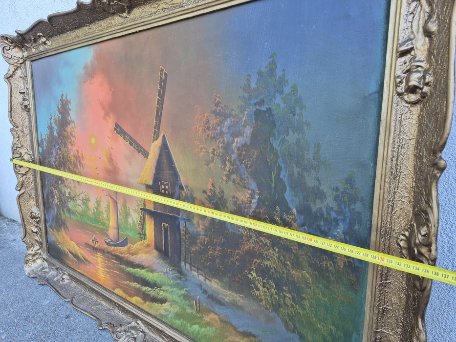 Vand Rama Tablou pictat manual pe pinza peisaj mori vant.