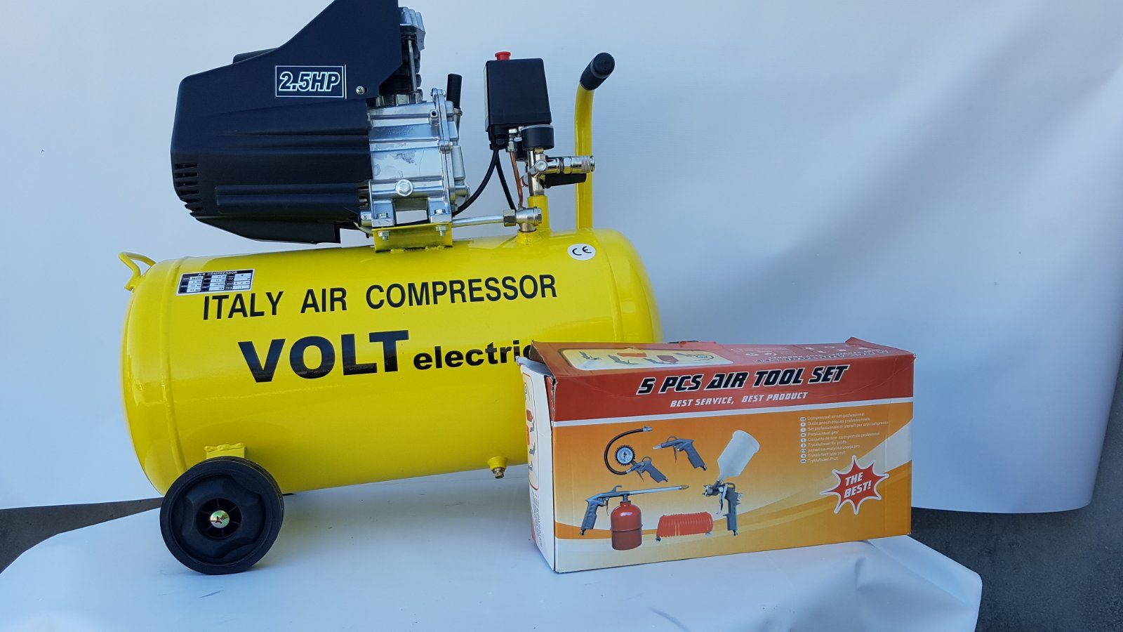Air Compressor Yellow 2.5 25L Компресор за въздух +Сте 5 в 1