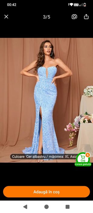 Vând rochie fara umeri noua albastra deschis