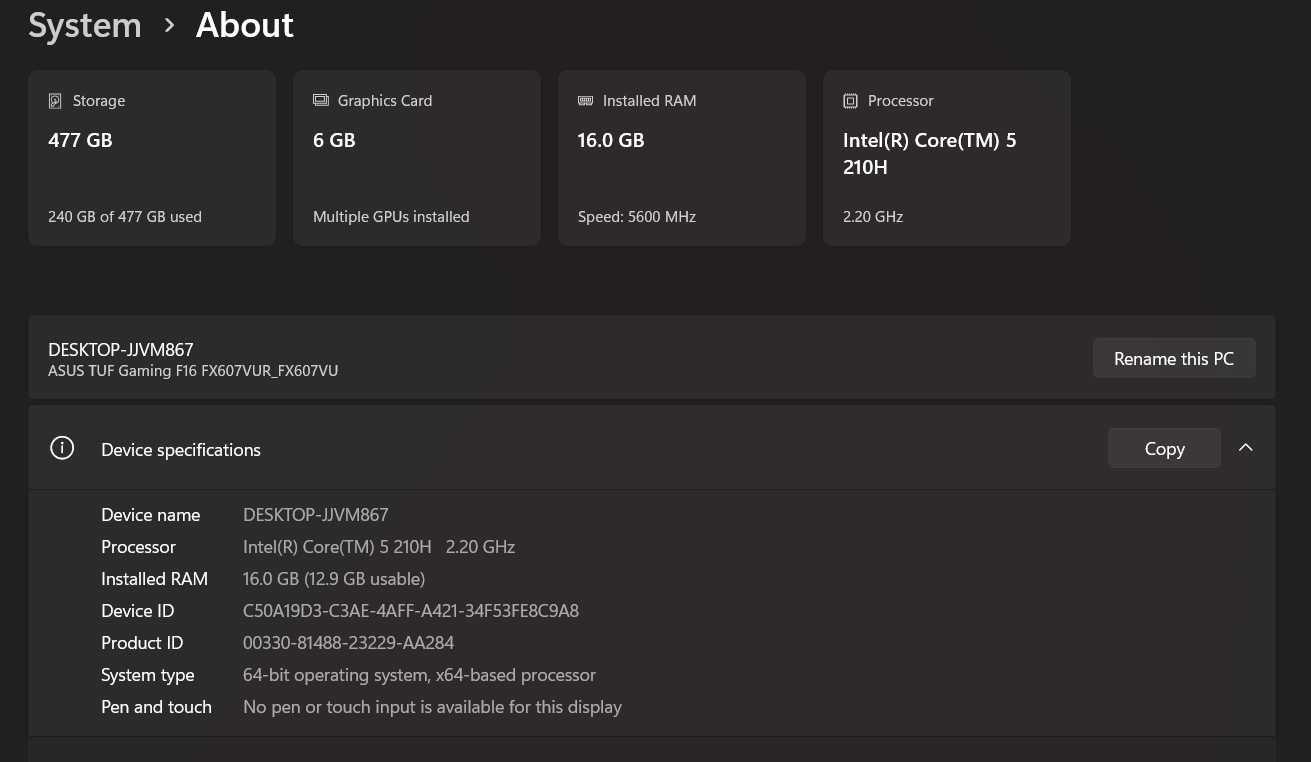 Laptop Gaming Asus TUF 16 RTX 4050 6Gb