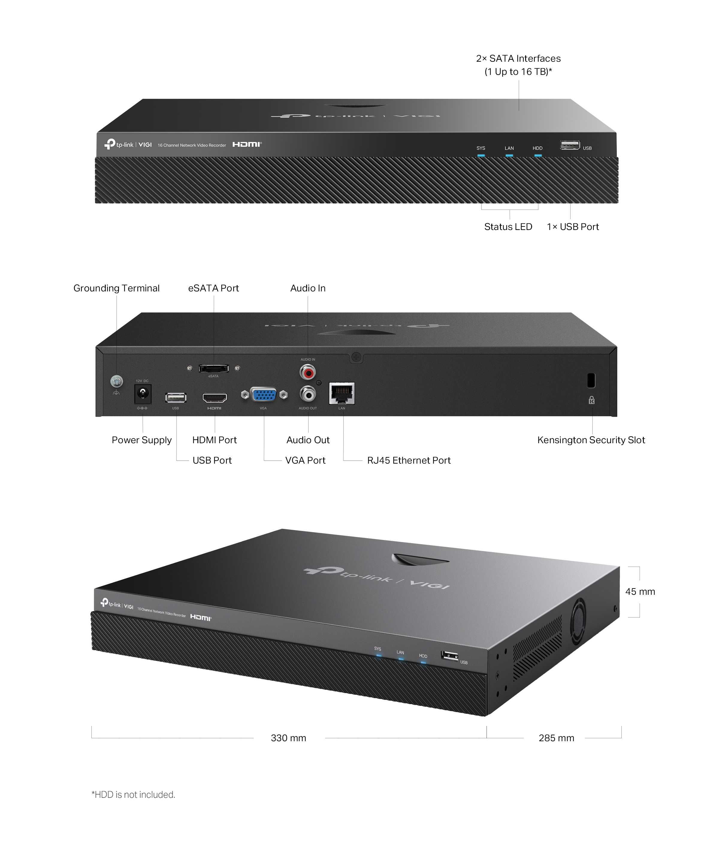 TP-Link VIGI NVR2016H Channel 16 канальный сетевой видеорегистратор