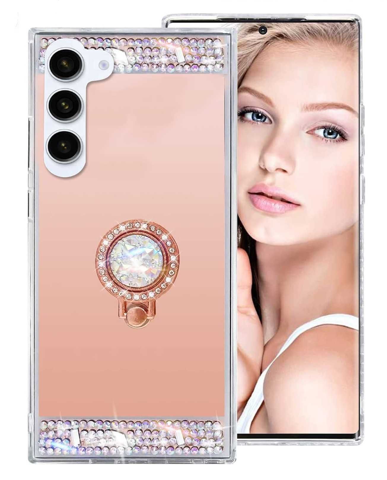 Husa oglinda cu pietricele si inel pt. Samsung S23 / S23 FE / S23 plus