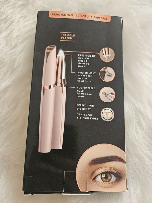 Тример за лице за вежди, с LED осветление, 13,5 см, бял/златист