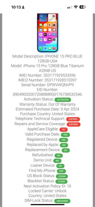 iPhone 15 Pro 128GB 88% esim Blue Titanium Neverlocked Albastru