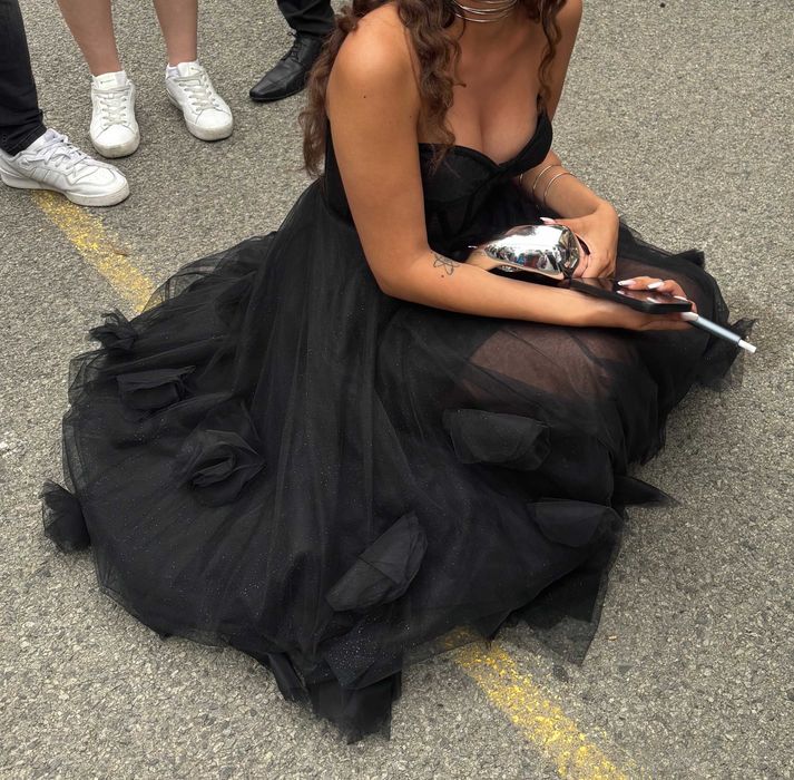 черна дълга бална рокля Liza Kain + подарък чанта