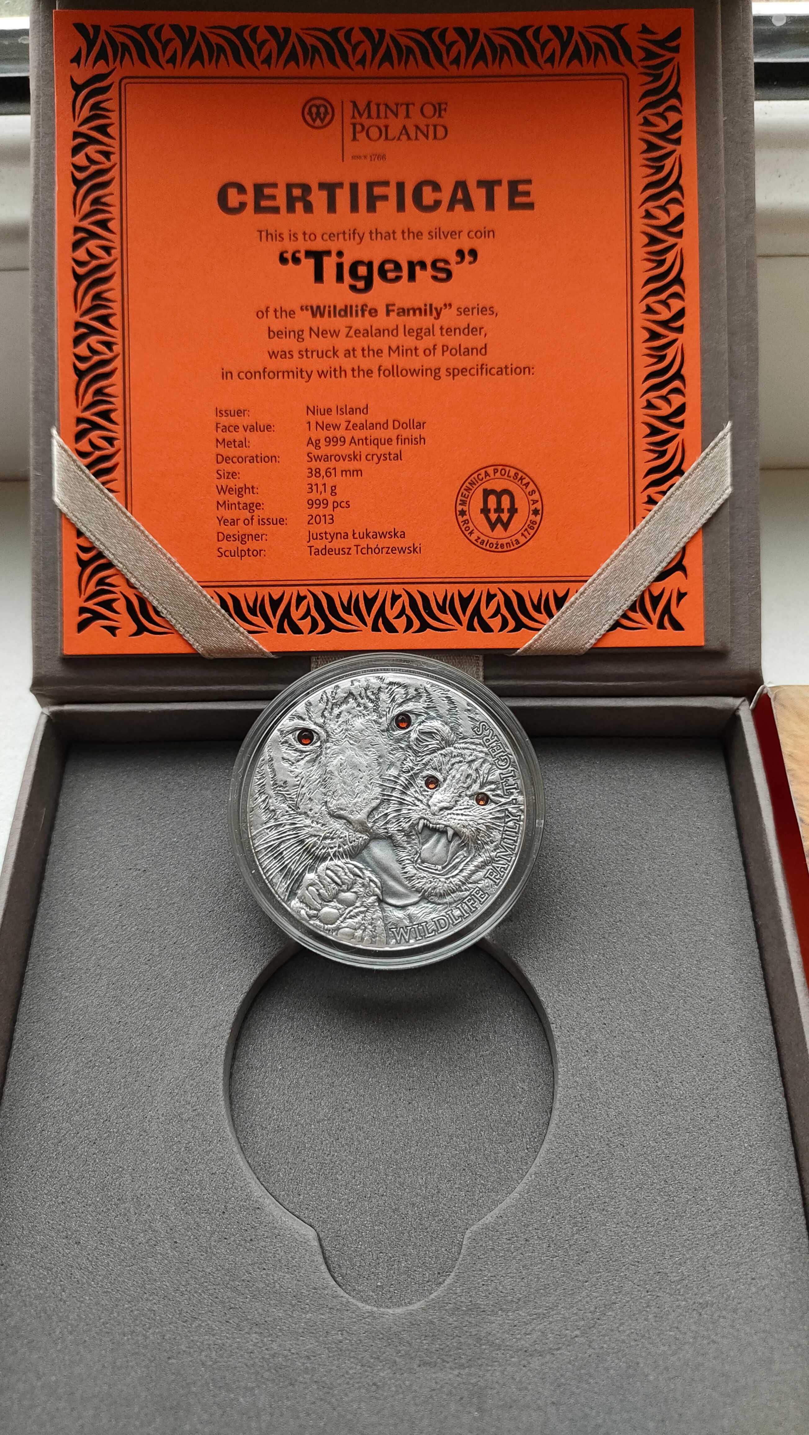 Серебряная монета,Тигры,оригинал,сертификат! Или как красивый подарок!