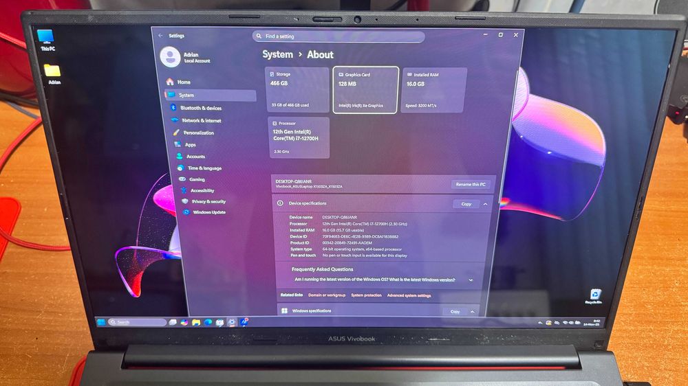 ASUS Vivobook X1503ZA, i7-12700H, 16GB, 512GB M.2 NVMe, 15.6" OLED