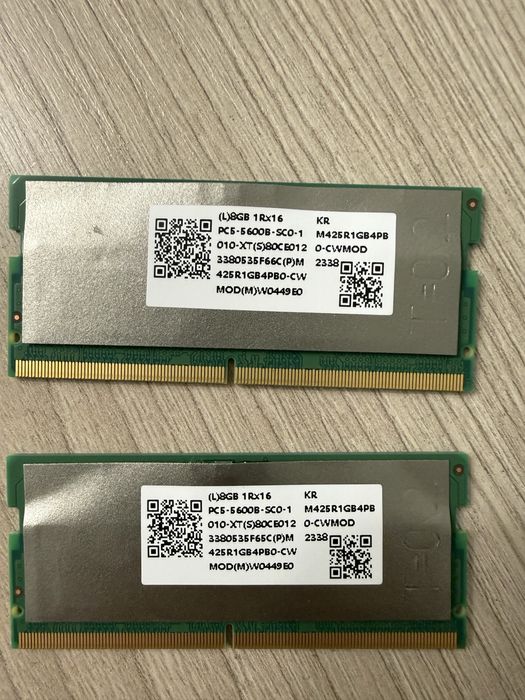 Озу для ноута DDR5 16 GB. Две линейки по 8