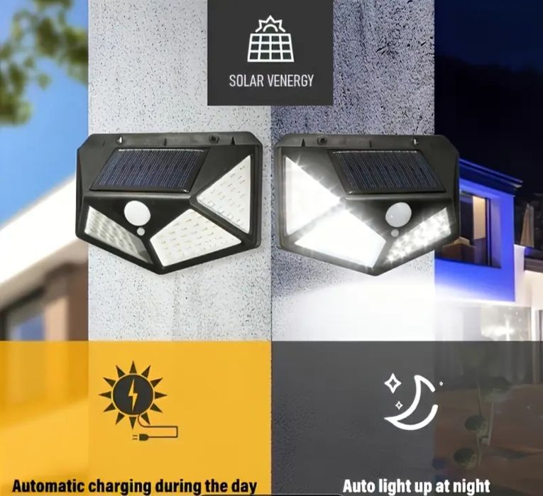Vand lumini solare cu senzor de miscare,  3 moduri , 4 fete iluminare