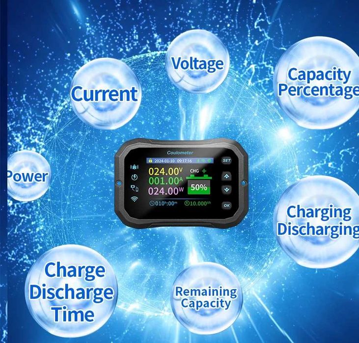 WiFi Coulomb Meter 400A Volt-Ah Indicator Capacitate Baterie Li-Ion