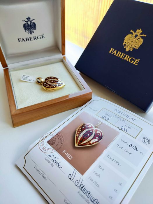 Fabergé Masterpiece Victor Mayer Pandantiv Aur 18K Diamante Email Rosu