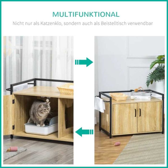 PawHut Шкаф за котки за котешка тоалетна, странична маса