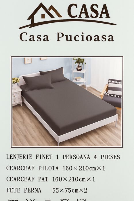 Lenjerie pat Casa Pucioasa ,bumbac finet 4 piese ,pat max 140cm