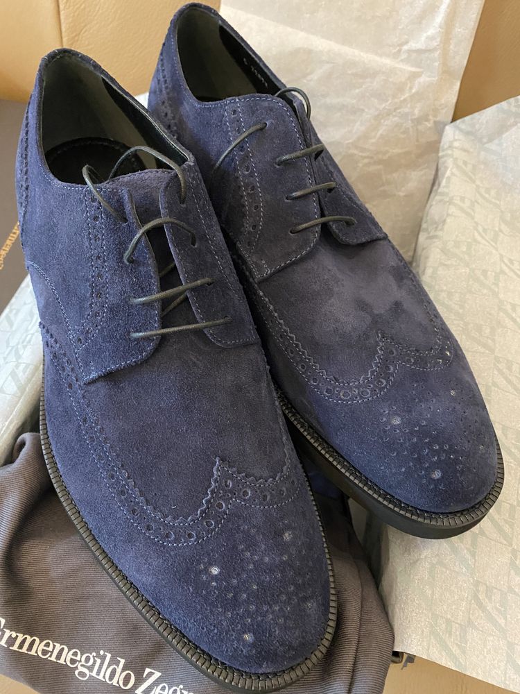 Pantofi Ermenegildo Zegna celeste blu suede,produs original.