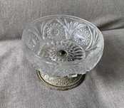 Bol din cristal picior metalic argintat vintage decorat manual Ø15 cm