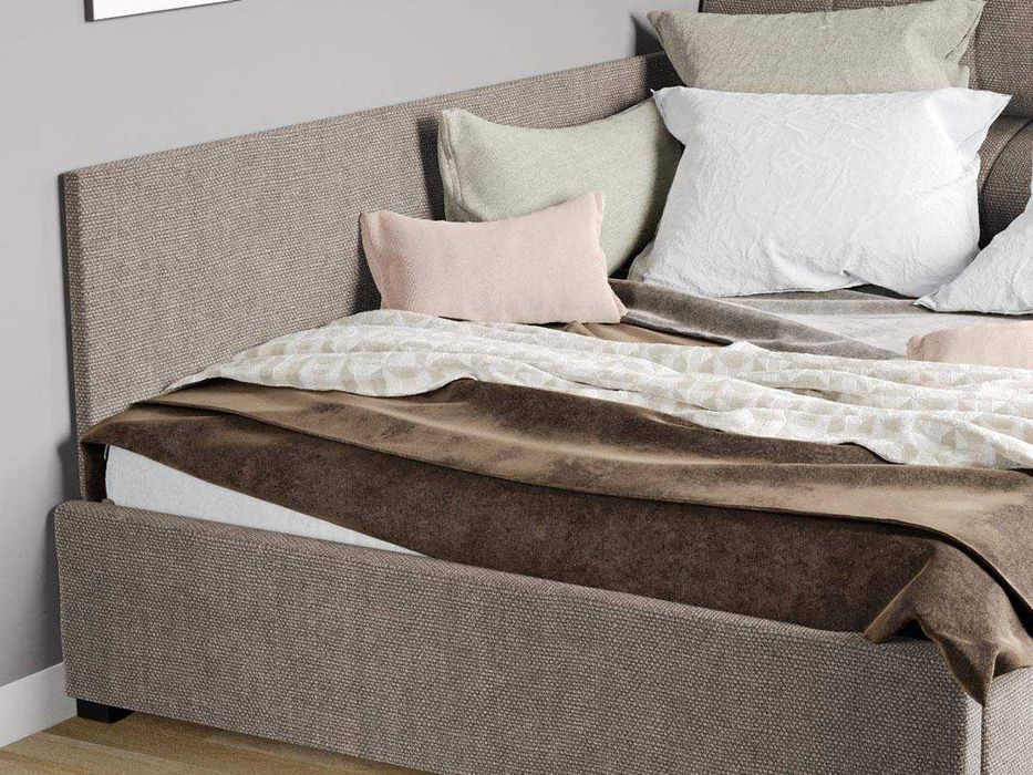 Pat Tapitat colt Galileo Bej cu somiera rabatabila+lada de depozitare