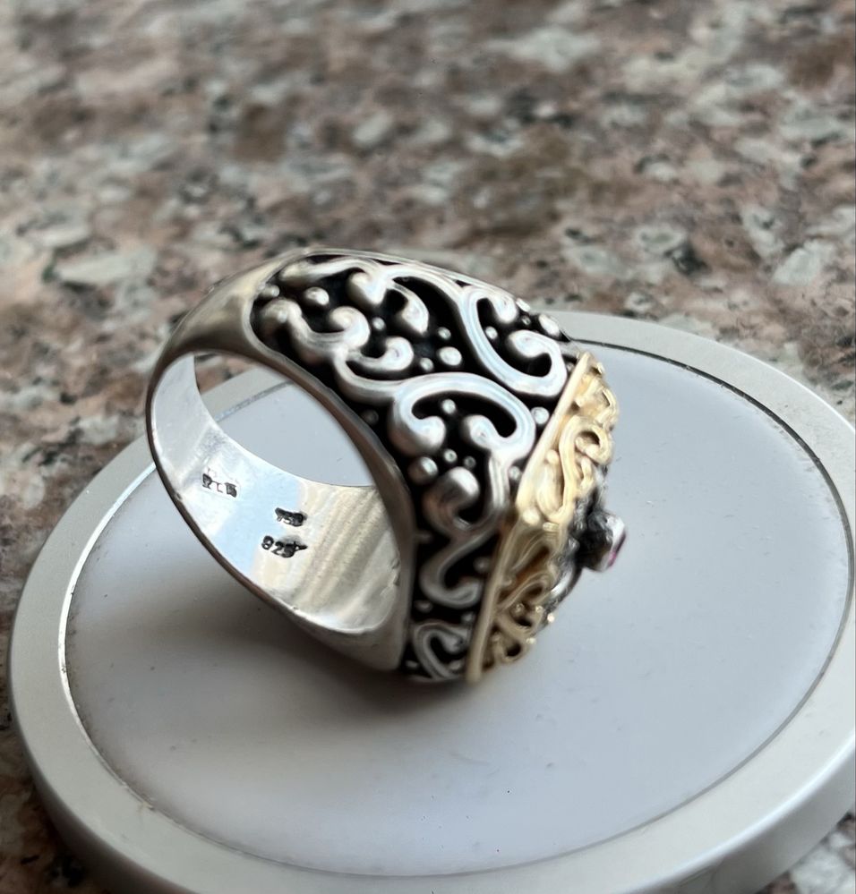 Inel ghiul Gerochristo 16 diamante 1 rubin aur 18K argint