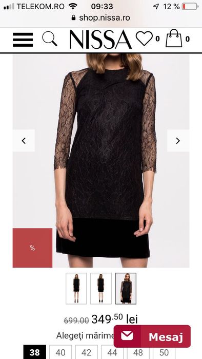 Rochie Nissa din catifea cu maneci din dantela