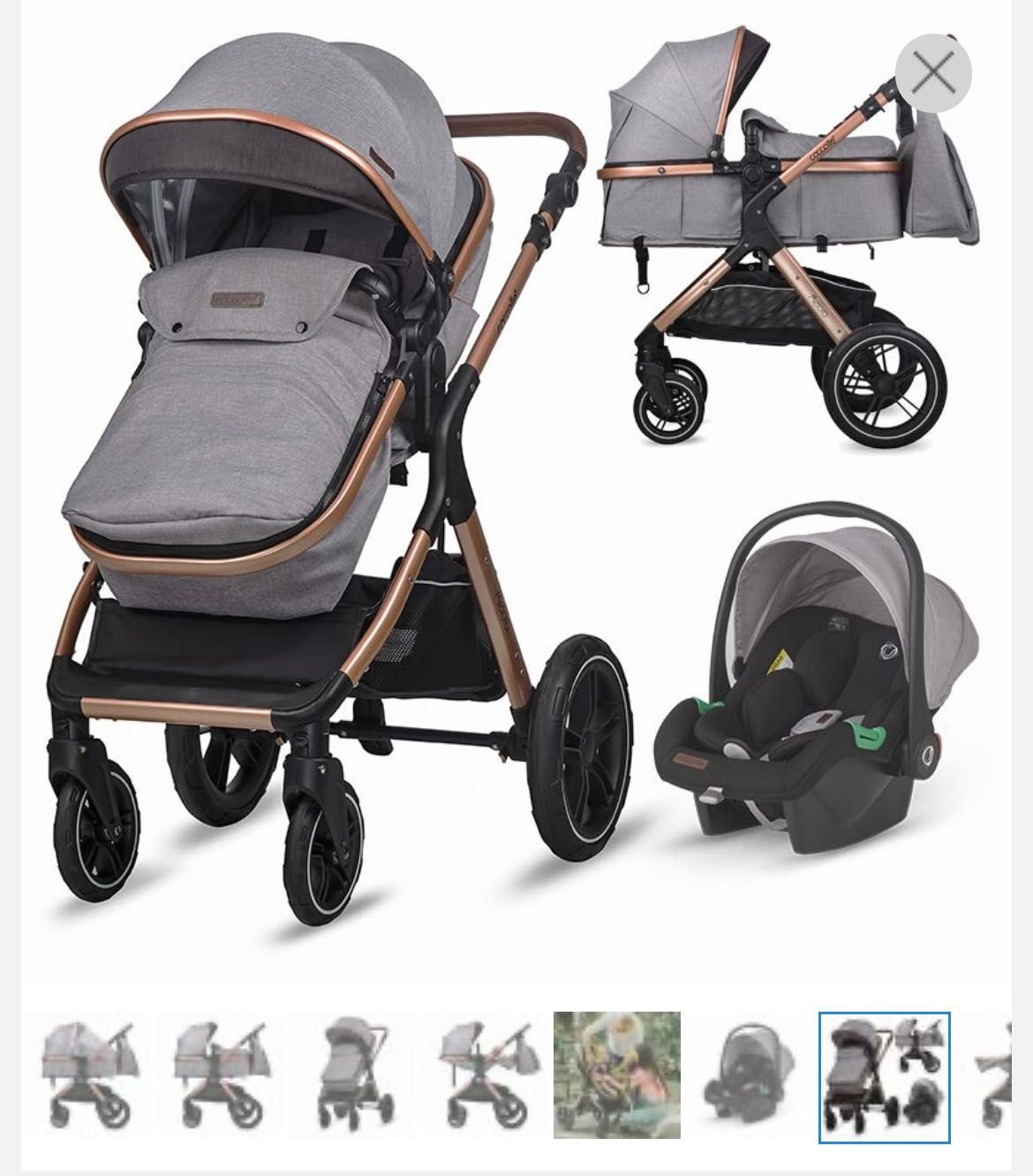 Cărucior pentru copii Coccolle Melora Moonlit Grey 3 în 1
