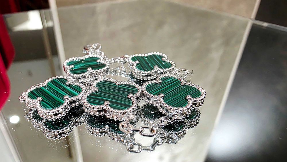 Van Cleef & Arpels VCA Silver Green 5 Vintage Alhambra Дамска Гривна